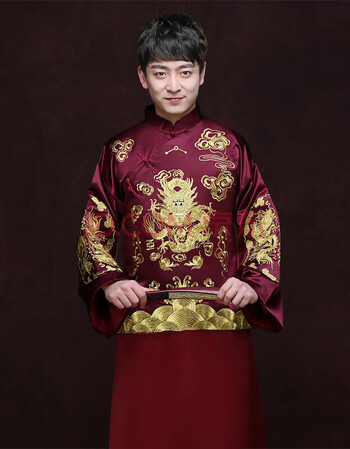 秀禾服2019新款男新郎服中式结婚礼服龙凤褂新郎装结婚男款 奇隆紫袍