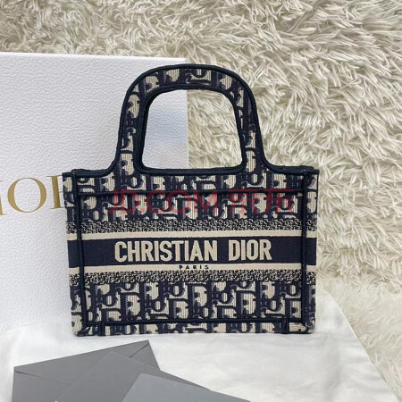 【二手95新】迪奧dior oblique book老花刺繡帆布托特包手提女包