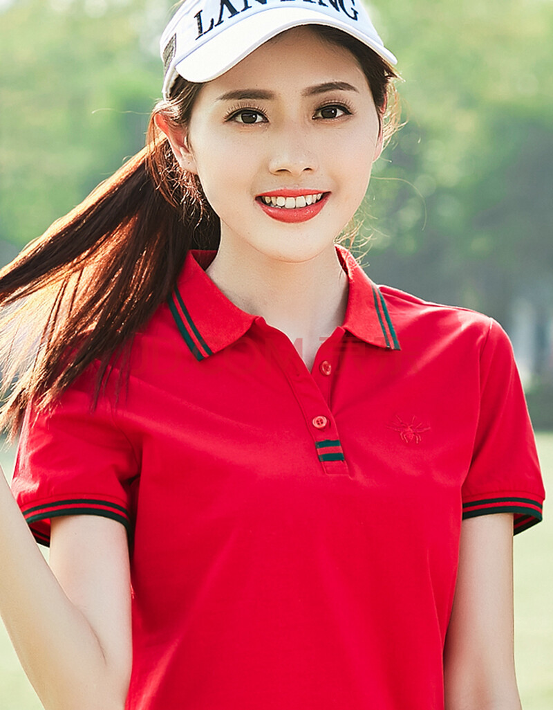 2020新款纯棉大码翻领保罗polo领宽松上衣女t恤短袖体恤衫潮 大红色 m