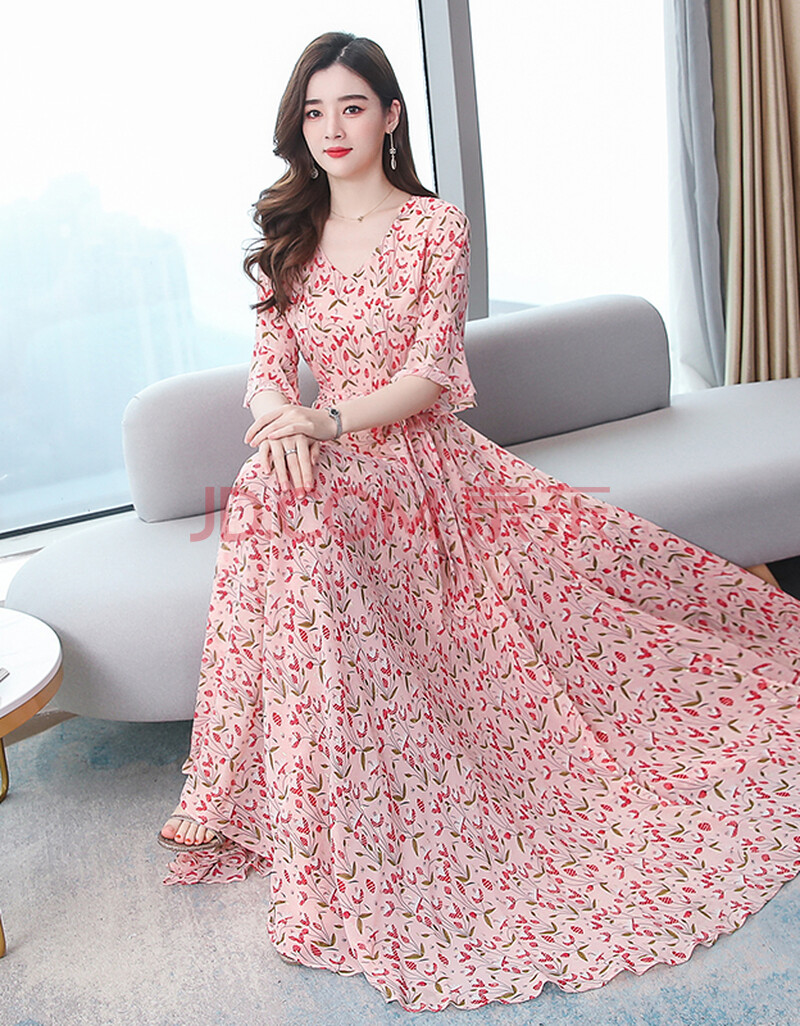 连衣裙女2020夏季新款长款过膝大摆休闲收腰显瘦大摆长裙防香云纱真丝