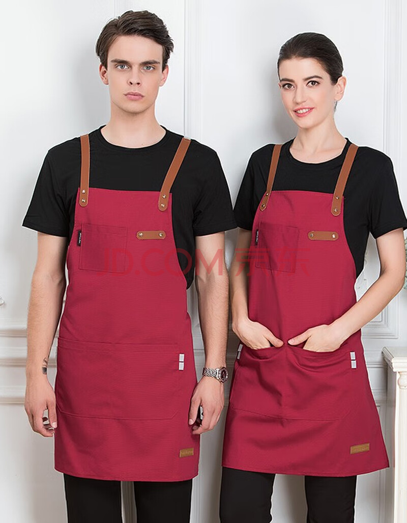 围裙定制logo印字家用厨房防水围腰订制美甲奶茶咖啡店工作围裙 红色