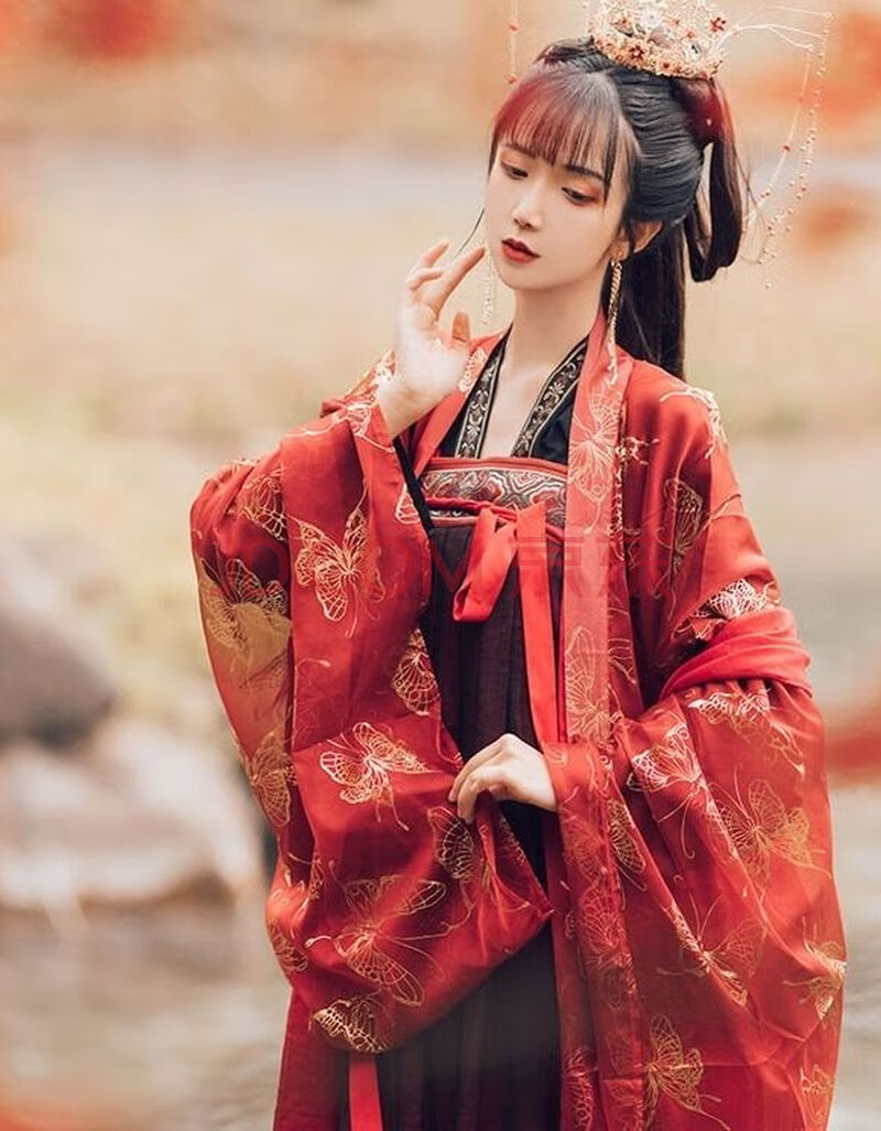 女红 美人妆汉服女学生古装长款红色系大袖衫齐胸襦裙套装古装仙女裙