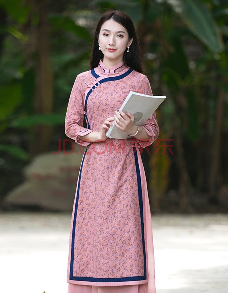 筠雅秋改良版旗袍连衣裙复古气质时尚洋气奥黛慵懒中长款大摆裙子