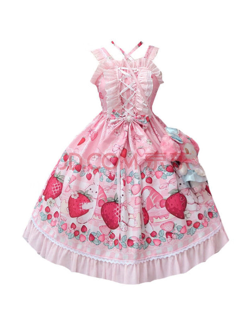 洛丽塔裙子lolita草莓兔爱恋夏软妹萌宫廷仙花边蕾丝k吊带裙萝莉塔