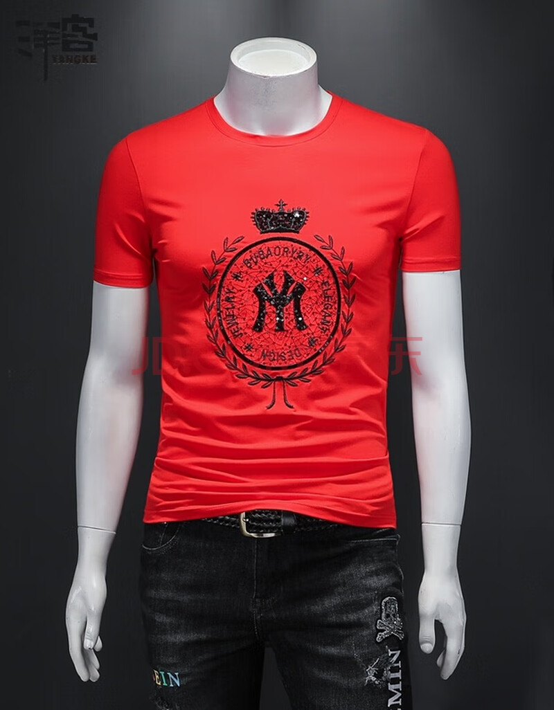 洋客 香港潮牌轻奢品牌 短袖t恤男2020夏季新品男装欧货时尚皇冠字母
