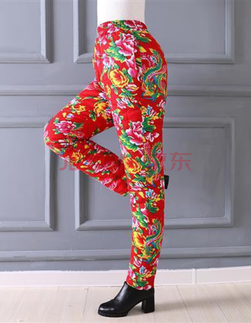 女士纯棉花手工棉裤民族风东北大花布加厚保暖内外穿高腰裤子冬季