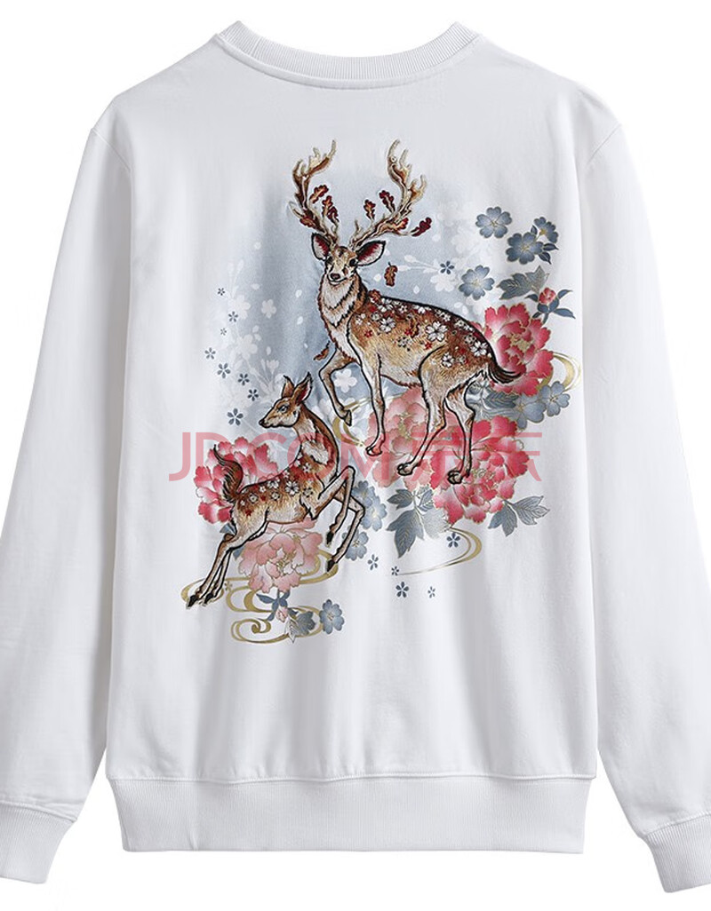 oniarai鬼洗 2020秋季新款 泥棒蓝奈良鹿刺绣男士圆领