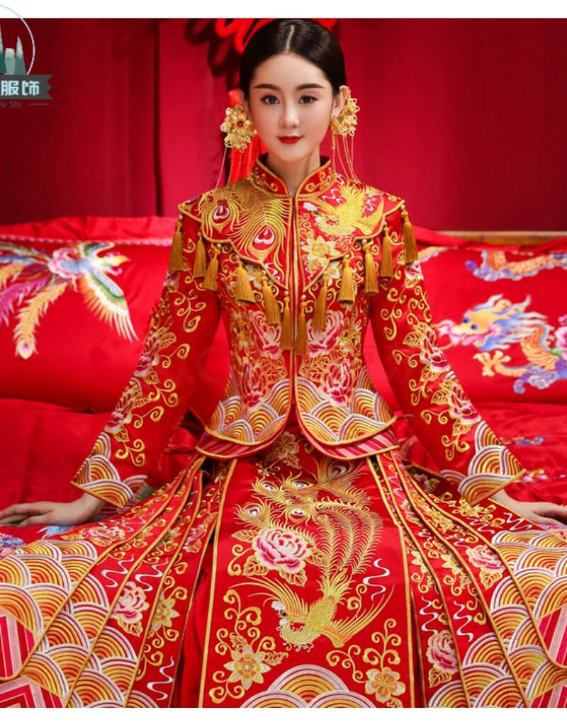 veesa 秀禾服新娘2020新款龙凤褂古装中式婚纱结婚嫁衣礼服秀和服敬酒