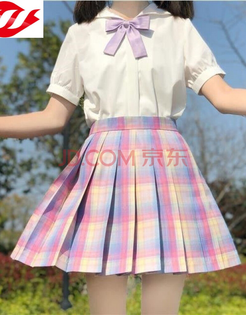 【jk两件套】2020夏季jk制服日系彩虹格裙百褶裙套装zw 2018衬衫 领结