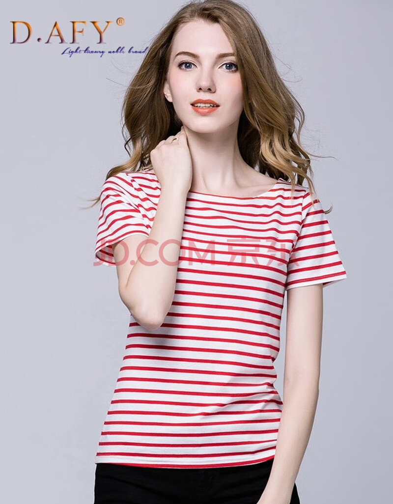 dafy品牌欧美条纹t恤女短袖2020夏季新款黑白t恤上衣女士 红色 m