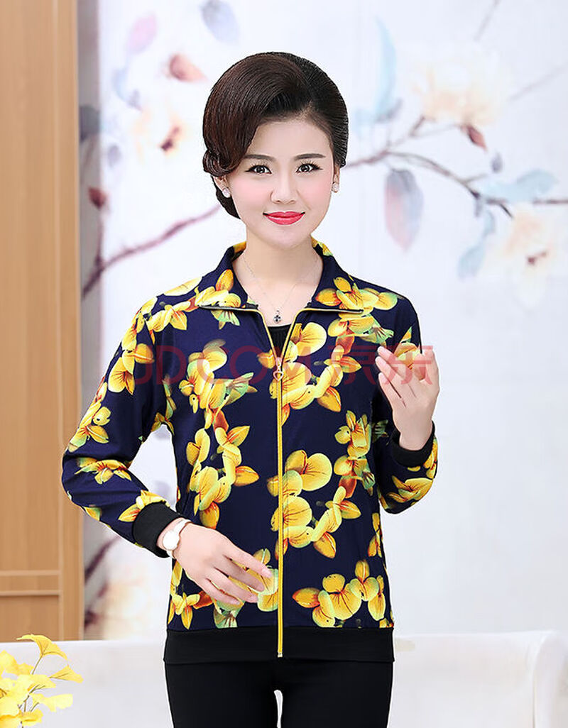 妈妈装夏季薄外套短款夹克衫花色上衣中年女士春秋装长袖防晒衣服z 9