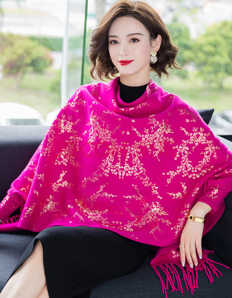 时尚带袖斗篷披肩女百搭披风外套保暖外搭披肩新娘婚礼针织蝙蝠衫披肩