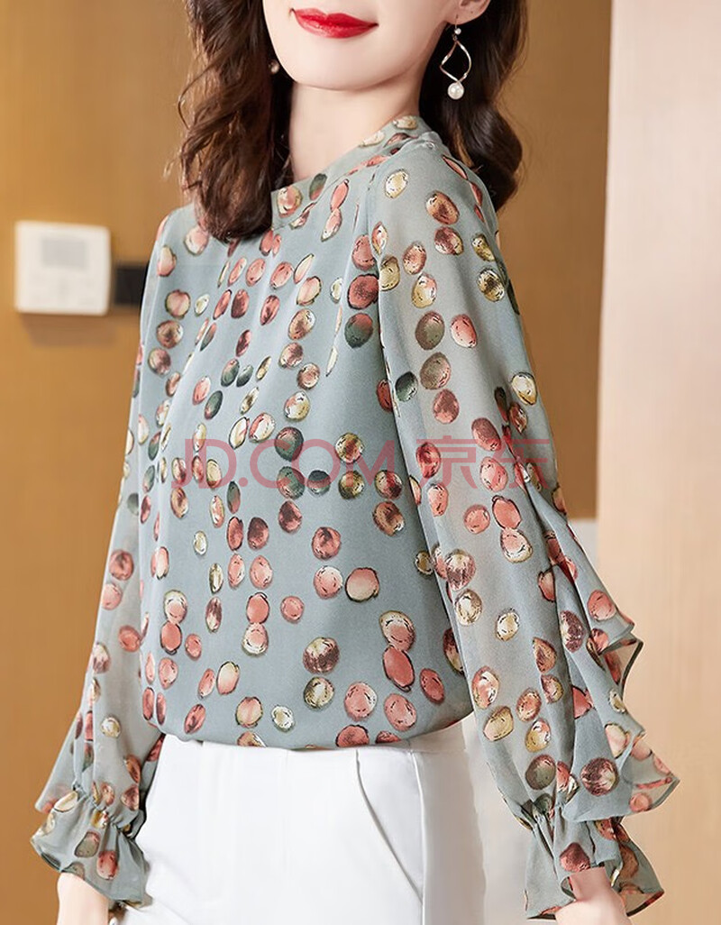 雪纺衫女长袖2020年秋装新款百搭设计感小众上衣时尚洋气印花小衫