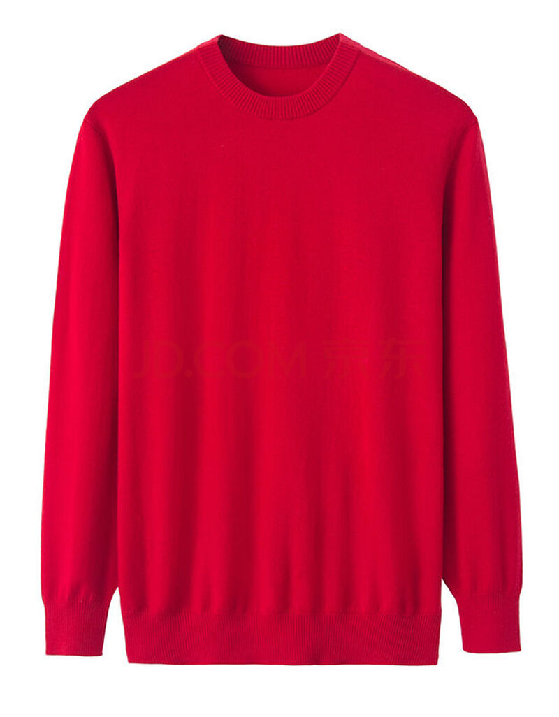 多斯市秋冬季纯羊绒衫男圆领精纺薄款毛衣打底针织衫 大红色 165/80a