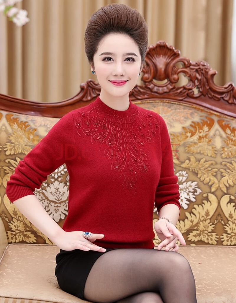 quanqi 中老年人女装妈妈2021春秋40岁50毛衣女加厚大码打底衫冬装