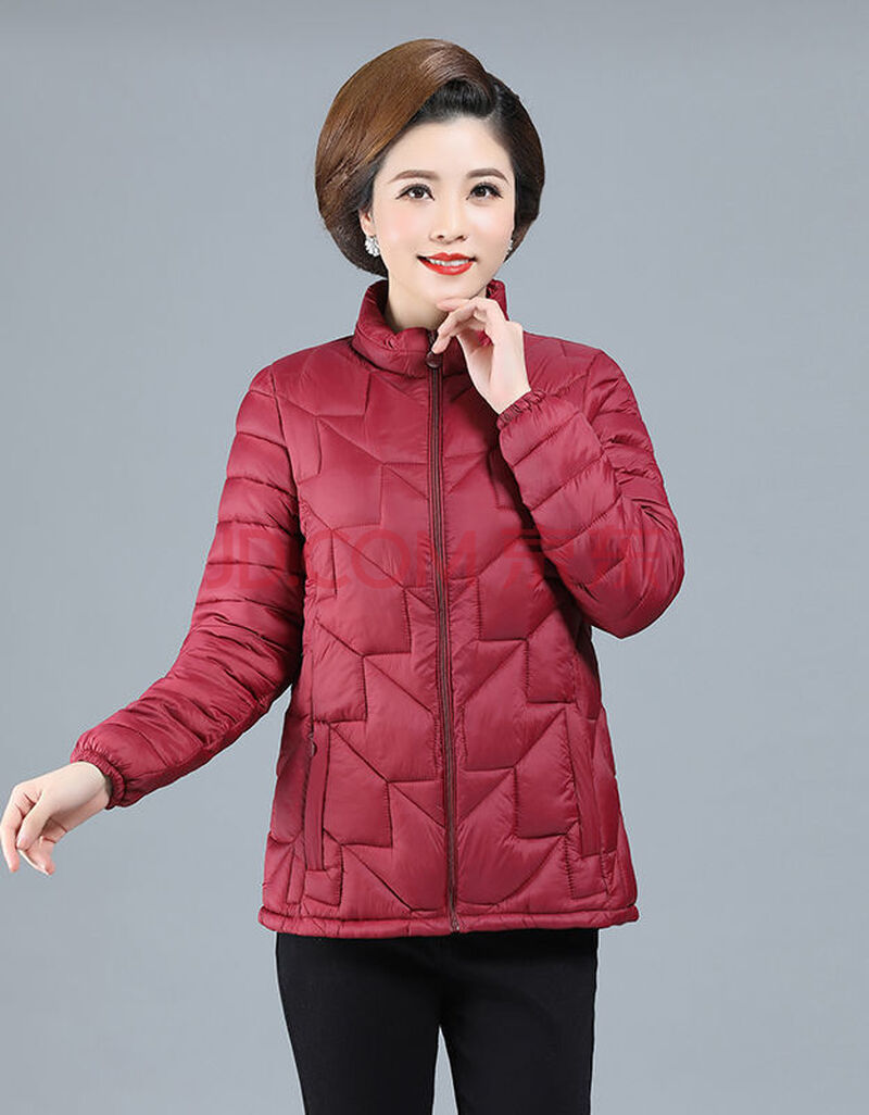 棉服女短款轻薄中老年女士棉衣韩版修身大码小棉袄冬装外套 枣红色
