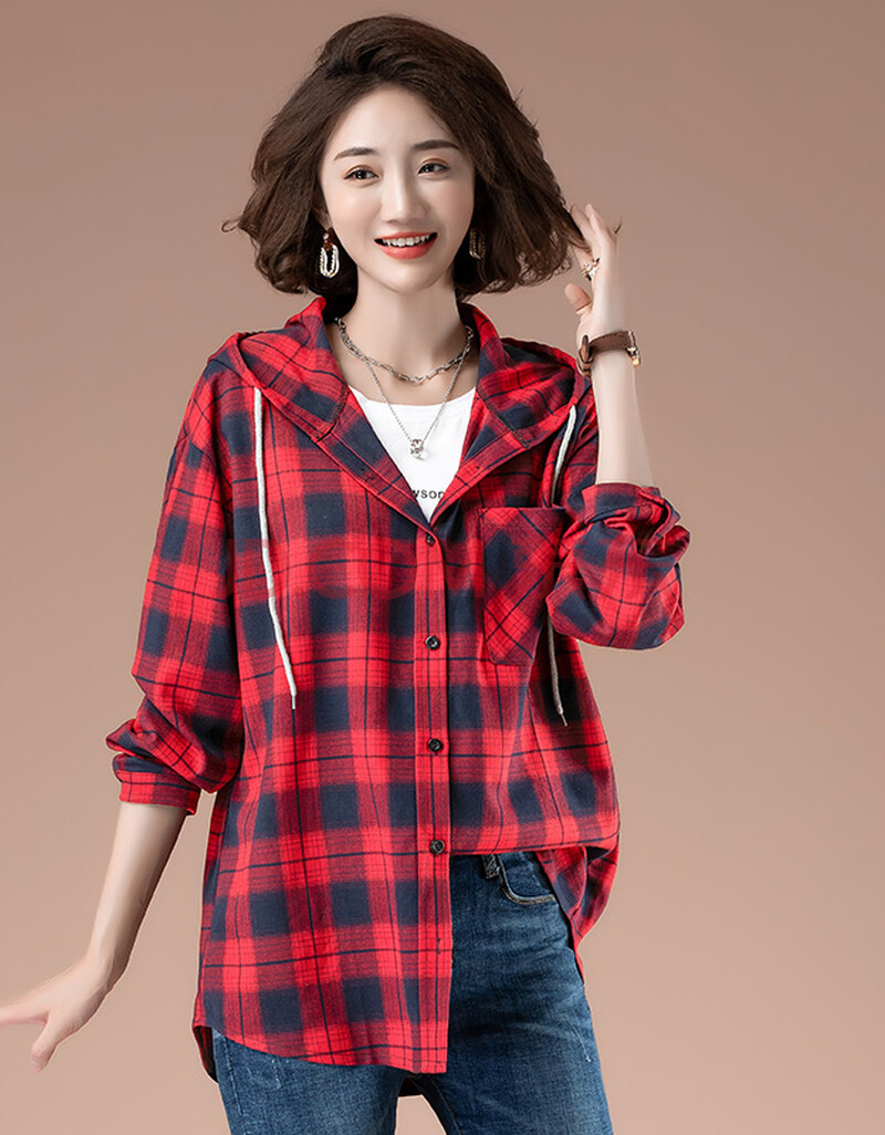 中年女加大码女装2021春装新款衬衫中老年妈妈200斤宽松加肥外套 红蓝