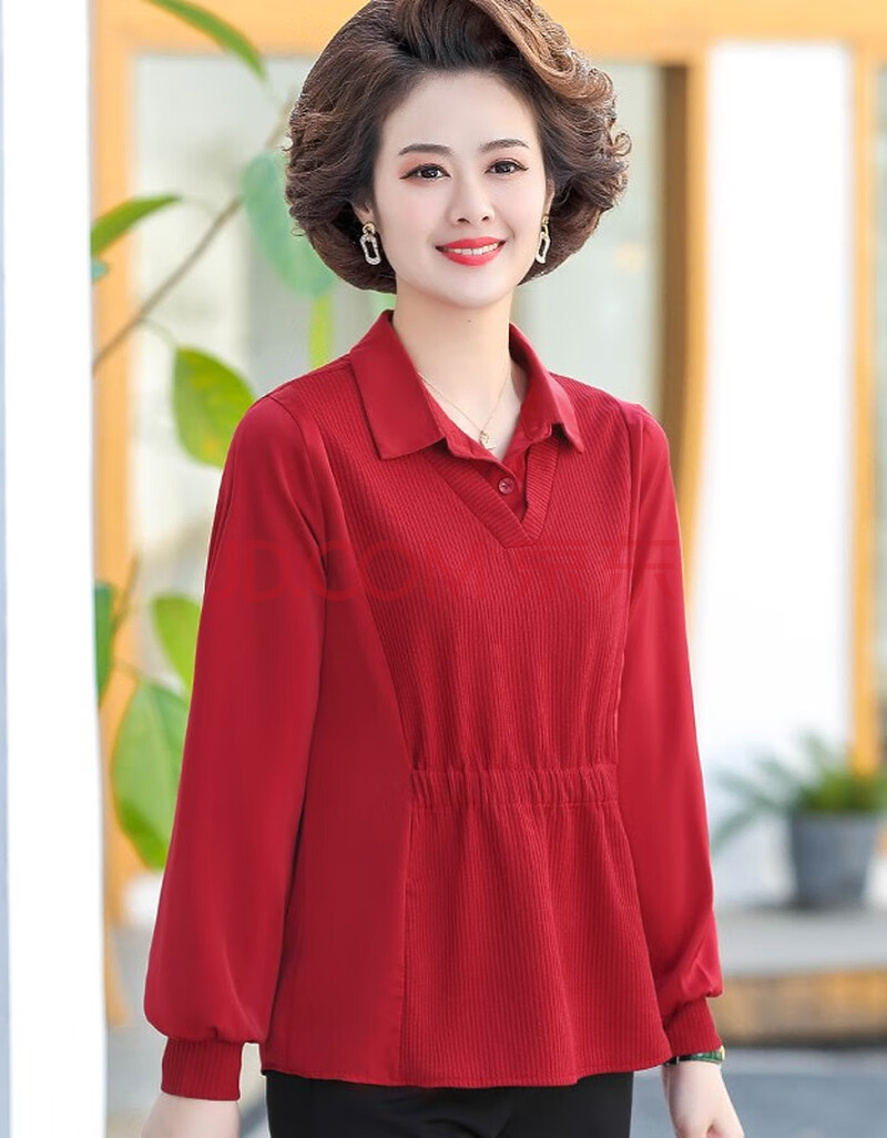 俪缨 中老年女装春秋长袖t恤洋气小衫2021新款四五十