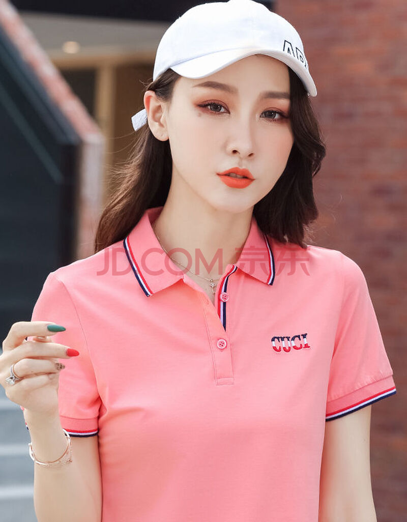 裙钗记 95棉 2021夏装短袖t恤女韩版宽松休闲女装运动翻领polo衫女士
