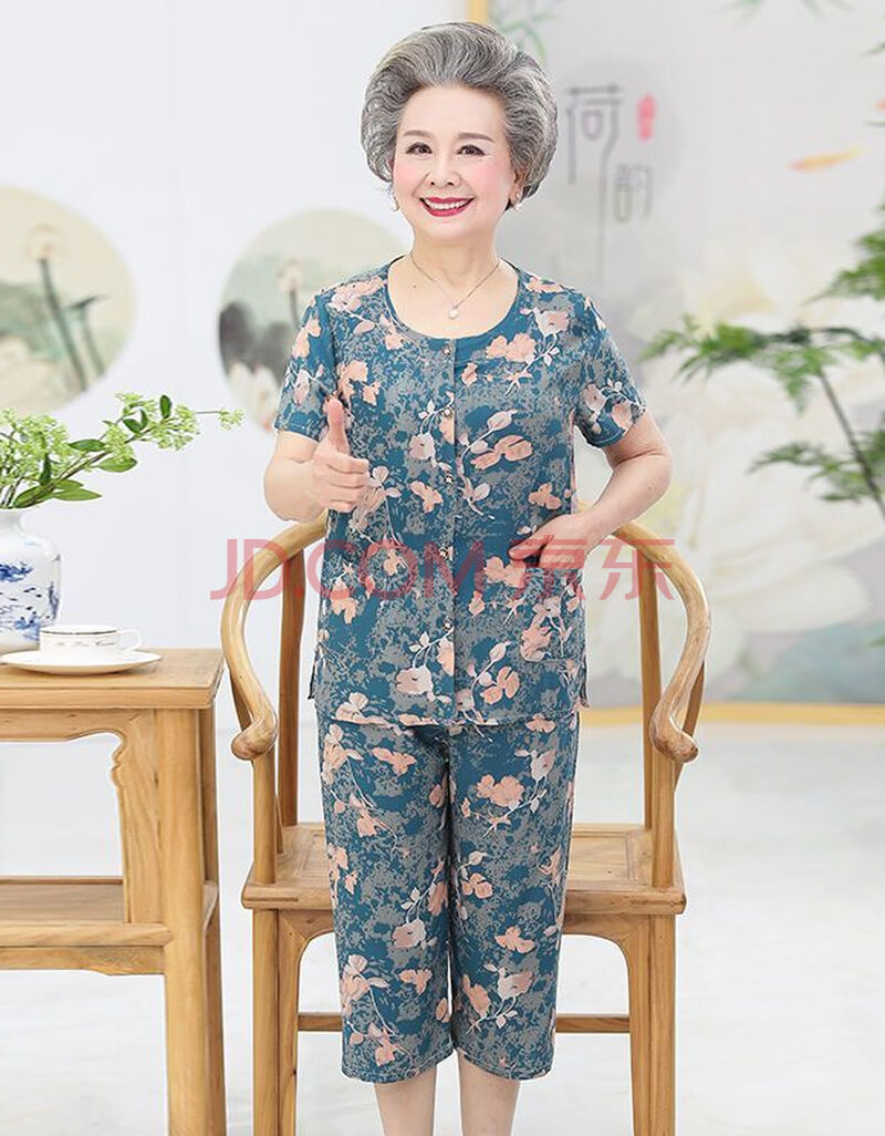 中老年女装套装妈妈夏装洋气胖妈妈中年女装夏装奶奶夏季人造棉绸开衫
