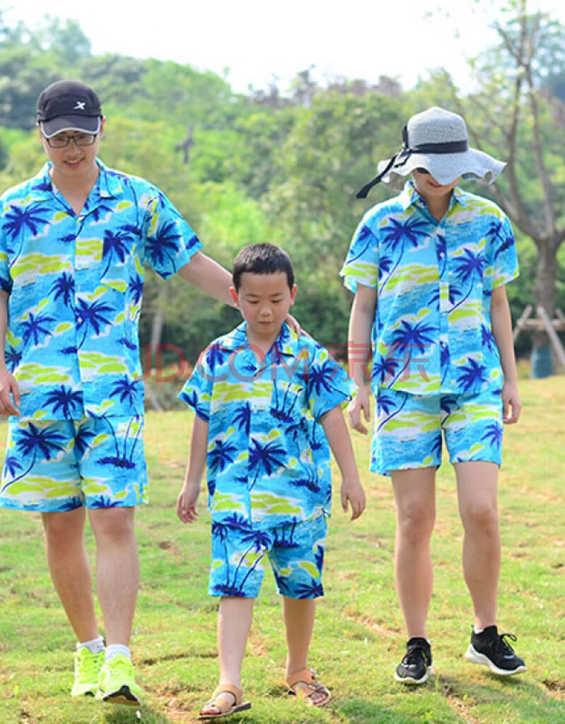 海南岛服沙滩衬衫男夏威夷衬衣服套装三亚海边度假印花女大码情侣亲子