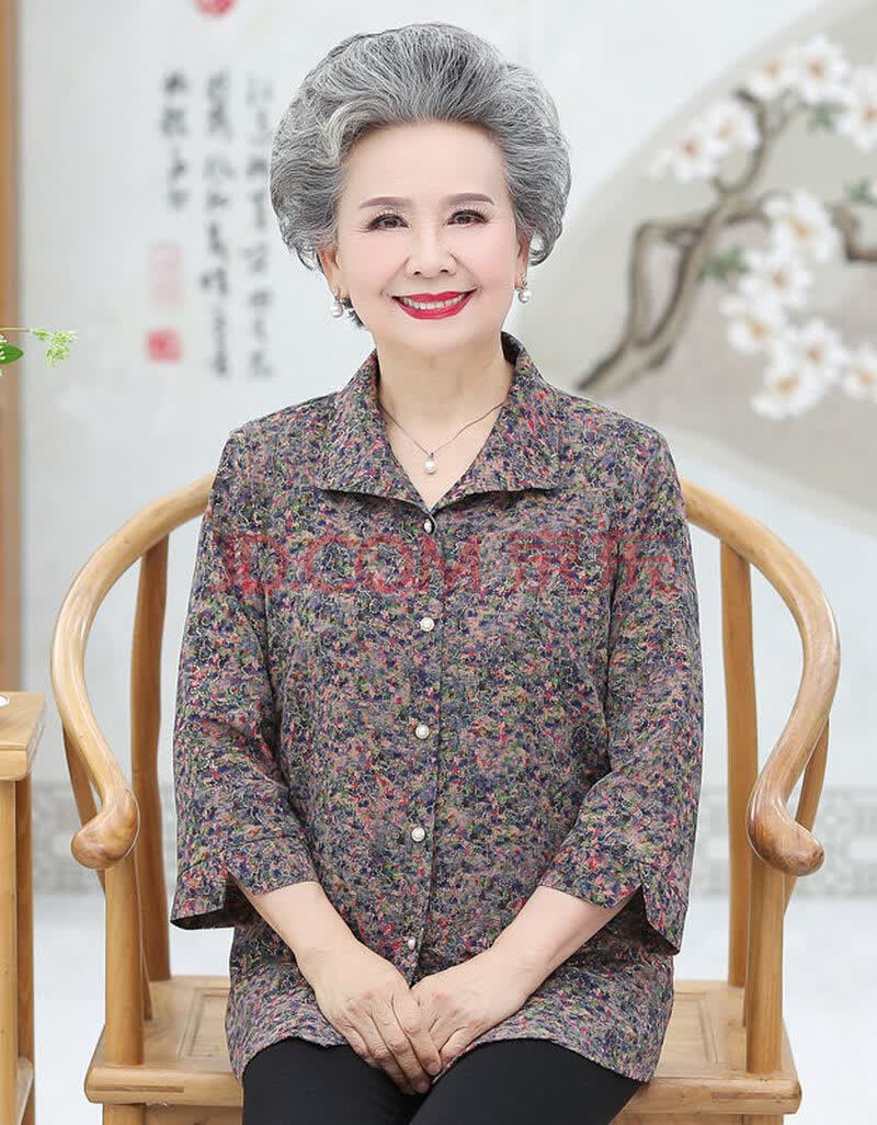 【中老年装】高贵气质轻奢老年人衬衫女中袖奶奶装夏装上衣老太太老人
