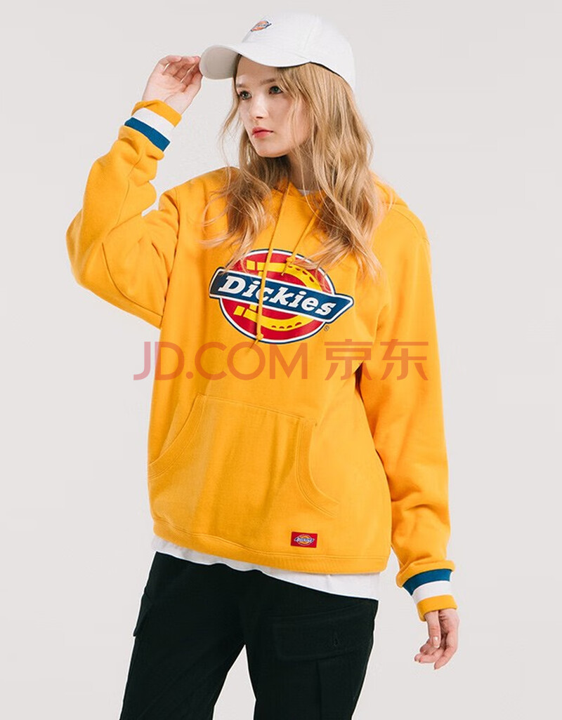 dickie卫衣 男女同款大logo印花卫衣秋新品袖口条纹抓绒上衣女宽松dk