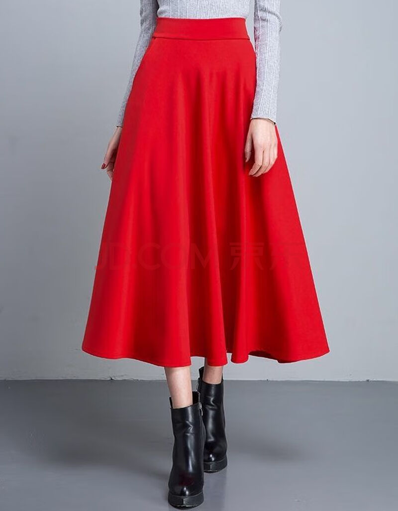 半身长裙大摆裙松紧腰a字裙高腰显瘦百搭大码女士四跳舞长裙 大红色