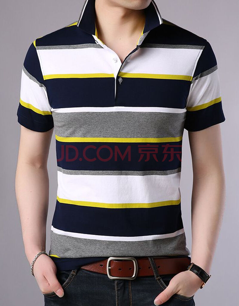 品牌男装短袖polo衫男士高品质夏季翻领条纹宽松中年韩版衣服印花商务