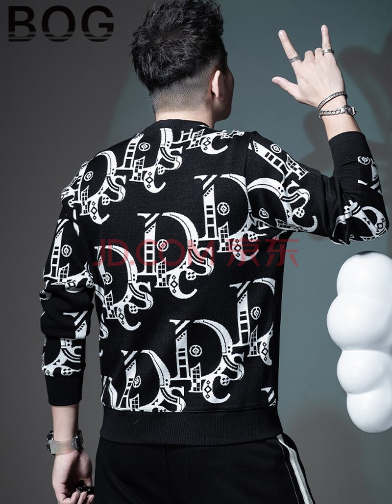 bog 伟奇香港潮牌秋季卫衣男 个性针织衫拼接衣服时尚休闲新款潮男士