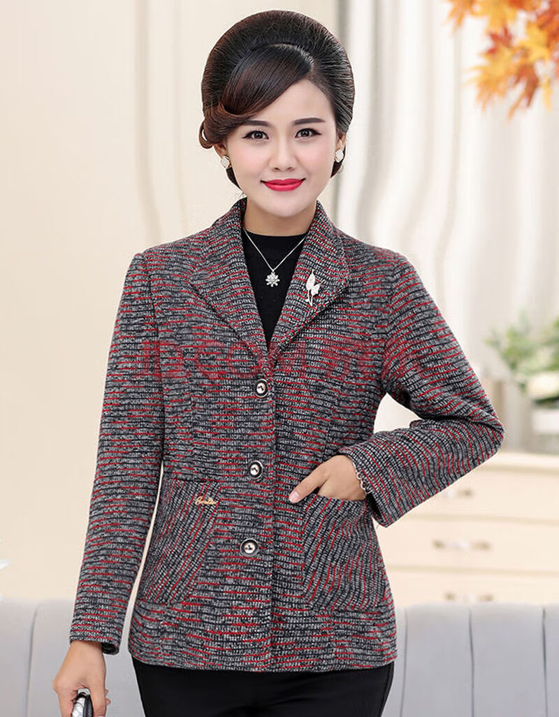 新品 中老年女装短款风衣40-50岁60妈妈装秋装毛呢外套秋冬上衣小西装