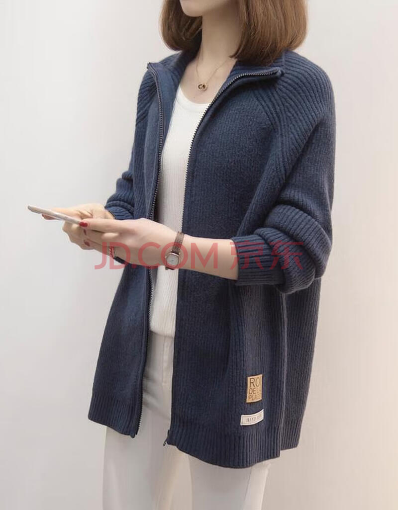 开衫2021年秋冬女士秋冬季外穿针织上衣洋气冬天打底衫女百搭 藏青色