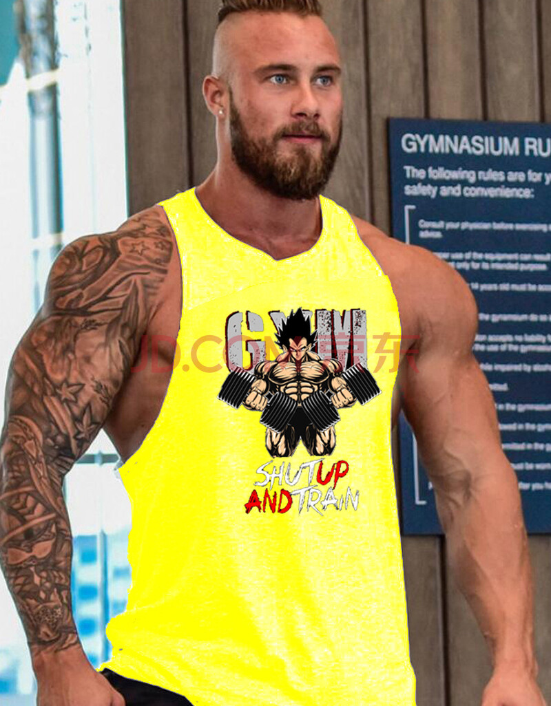 潮牌字母卡通悟空七龙珠健身速干跑步运动男女工字背心 坎单悟空黄 s