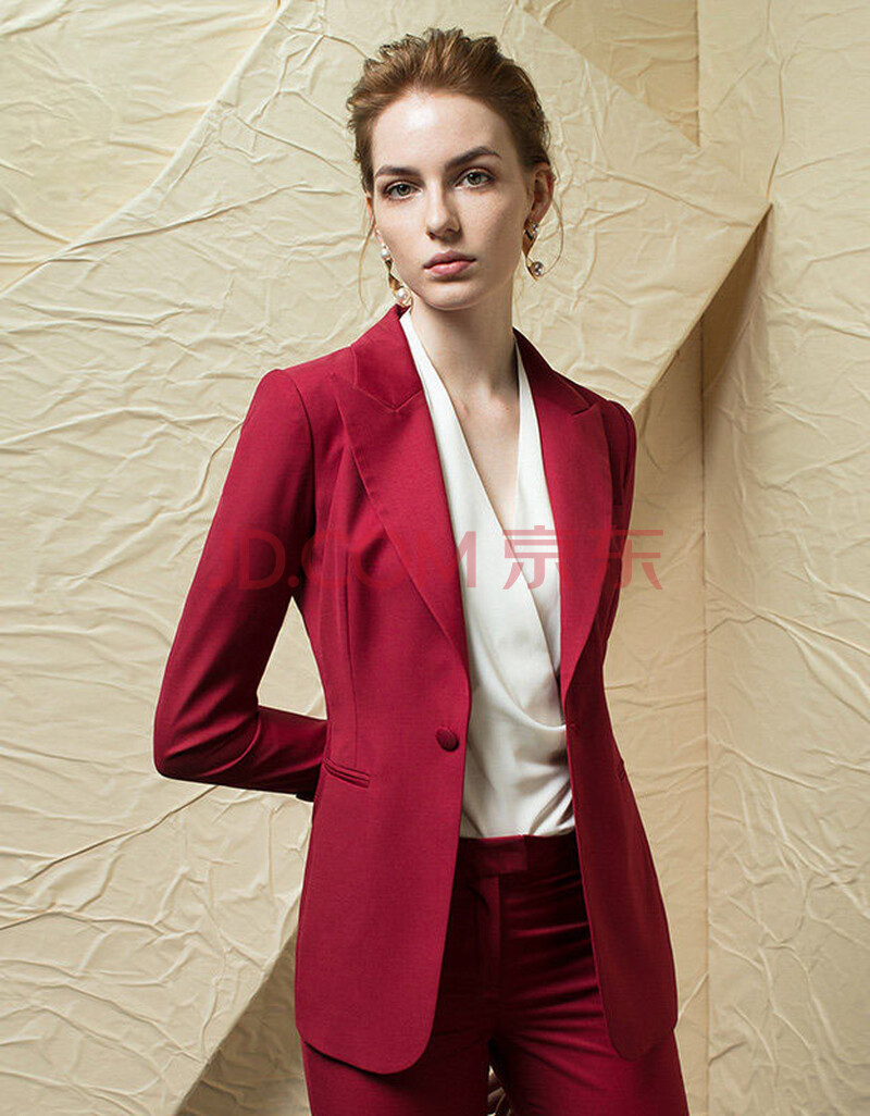 ad欧洲站复古红色西服职业装小香风休闲西装套装女ol商务正装春秋