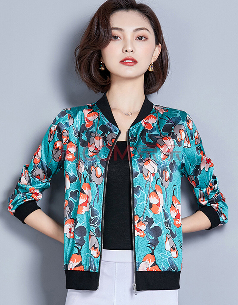 重磅仿真丝棒球服女夏季新款韩版长袖上衣薄款棒球衫夹克衫短外套