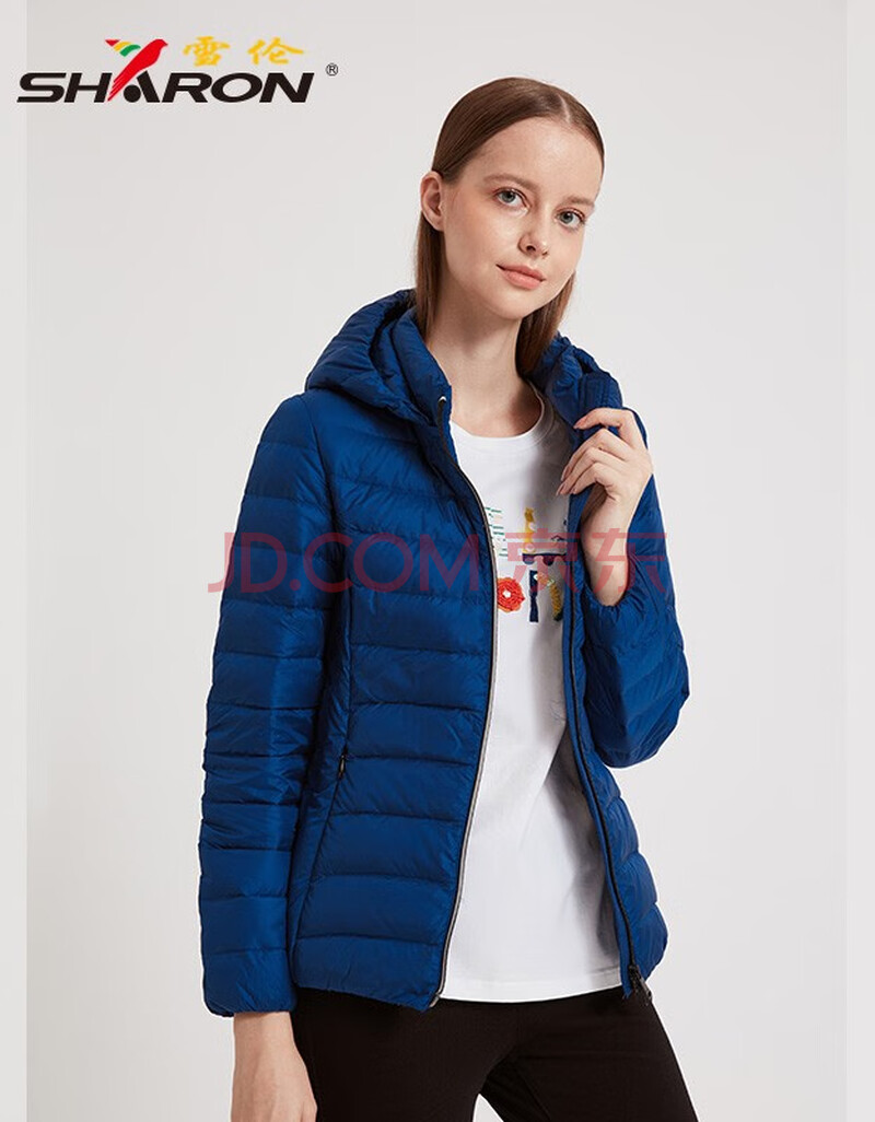 sharon/雪伦2019新款轻薄羽绒服女短款连帽可脱卸修身19331 卡特蓝 l