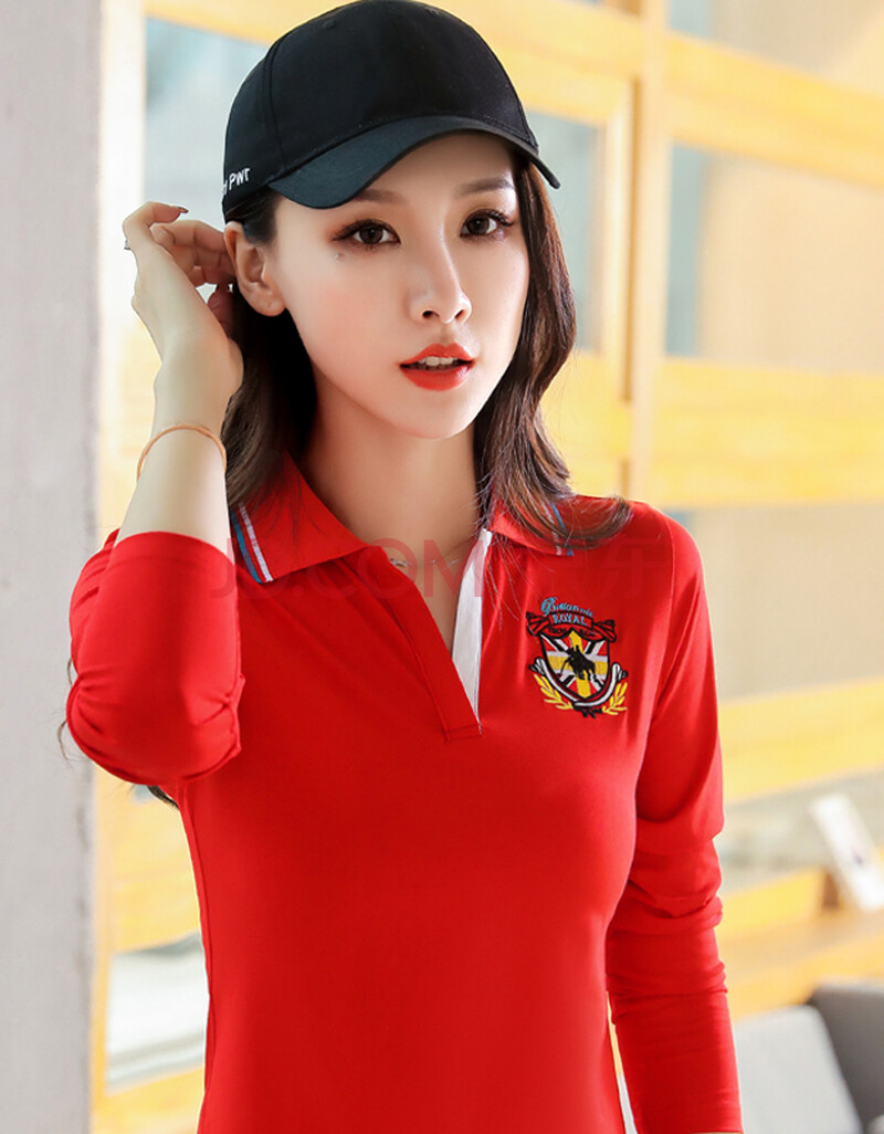 2020新款有领女装长袖t恤韩版宽松体恤春秋上衣运动翻领polo衫女 红色