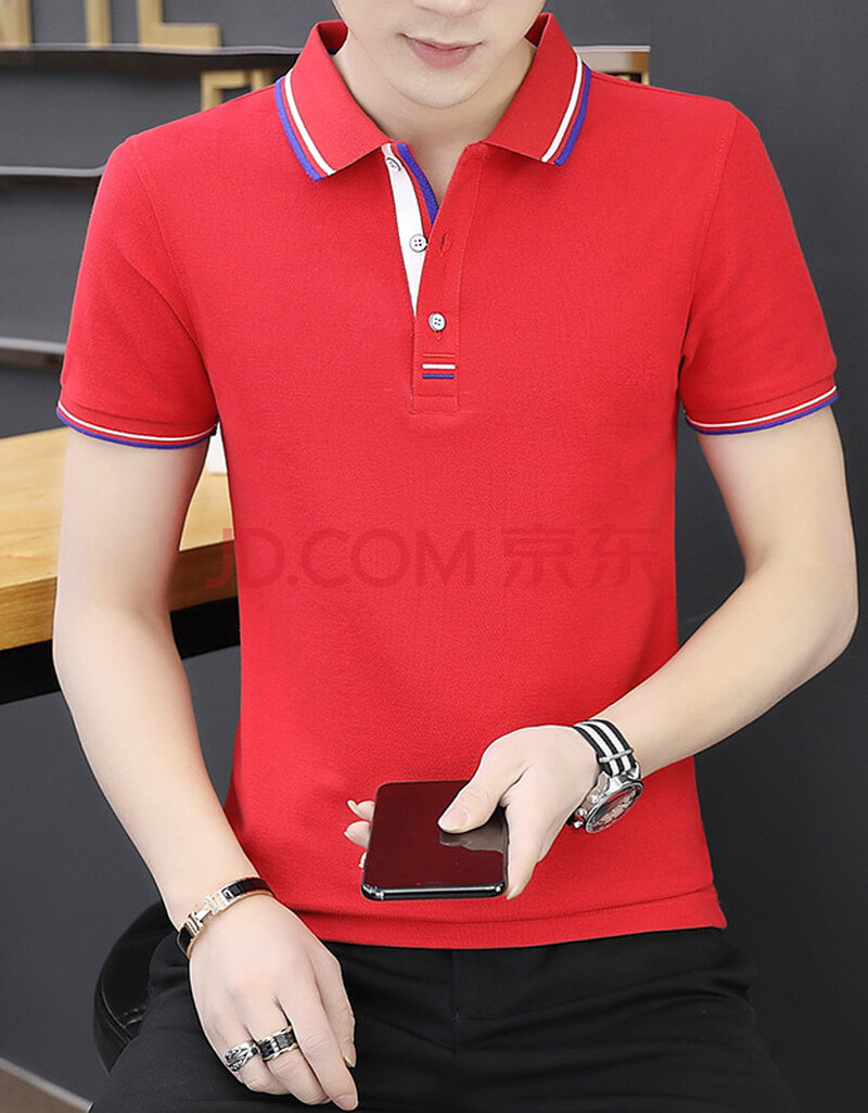 有衣领的短袖t恤夏季新款男士休闲韩版潮流polo打底衫衣服 sd9908红色