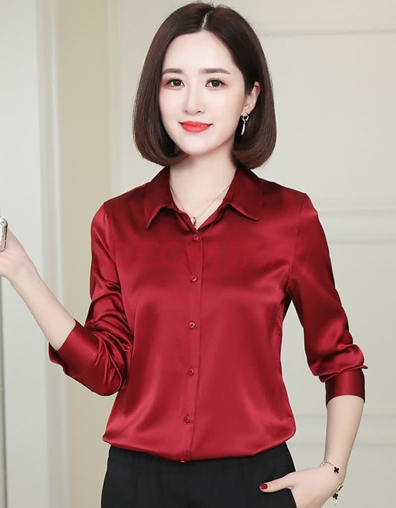 真丝衬衫女2021春秋装新款长袖纯色绸缎上衣时尚气质桑蚕丝衬衣女士
