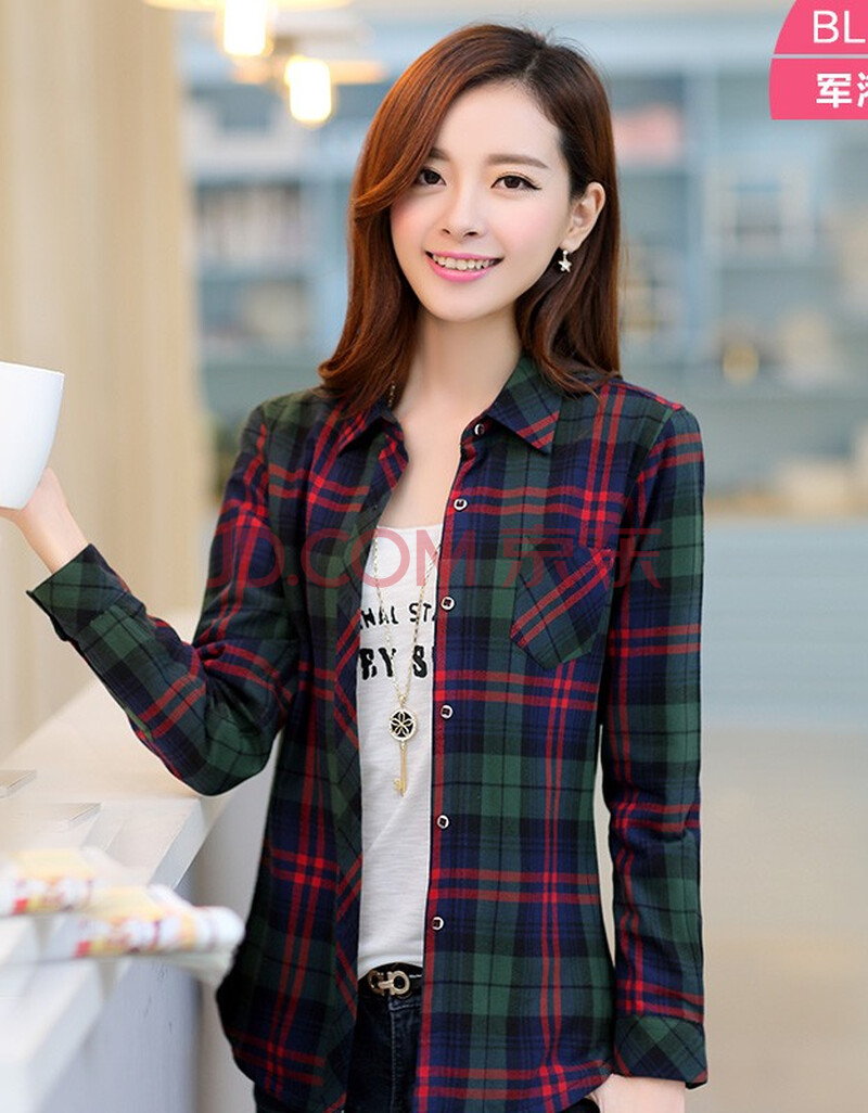 衬衫时尚休闲全棉法兰绒磨毛格子衬衣女 bl8818 42【图片 价格 品牌