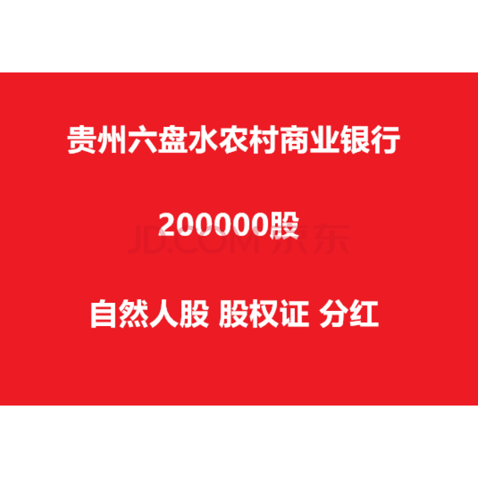 贵州六盘水农村商业银行20万股自然人股农商银行股权证农商行分红
