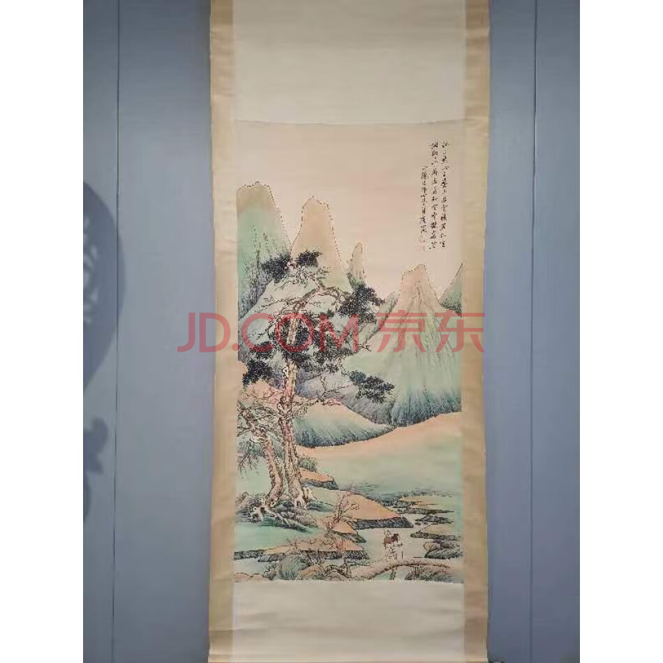 【库存物资】-F01896旧藏手绘四尺中堂山水画一幅（年代未知，有款）