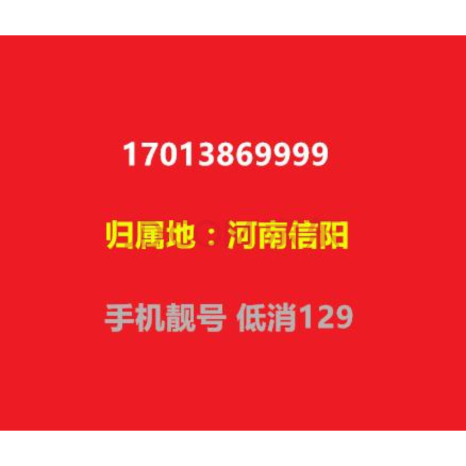 手机靓号 17013869999  河南信阳 手机号码 低消129（虚商）