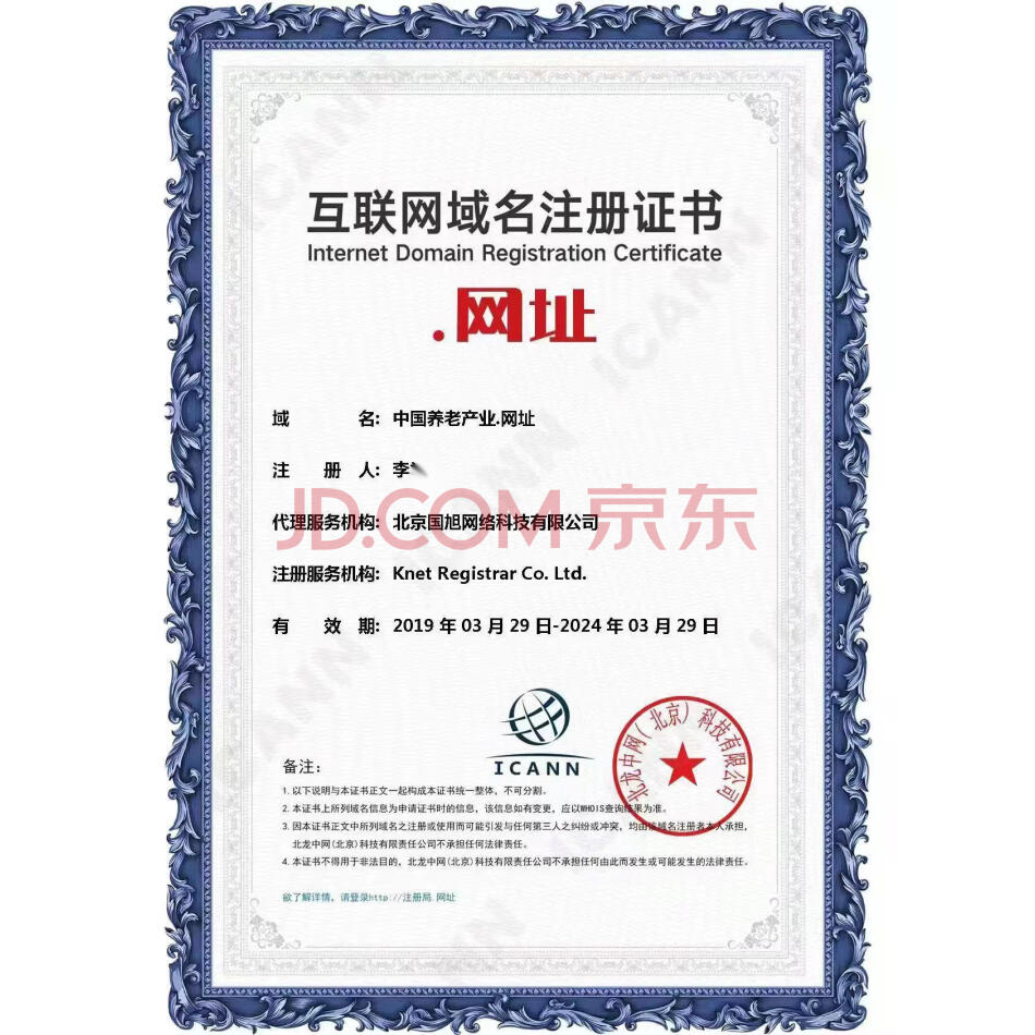 （无形资产）域名：中国养老产业.网址