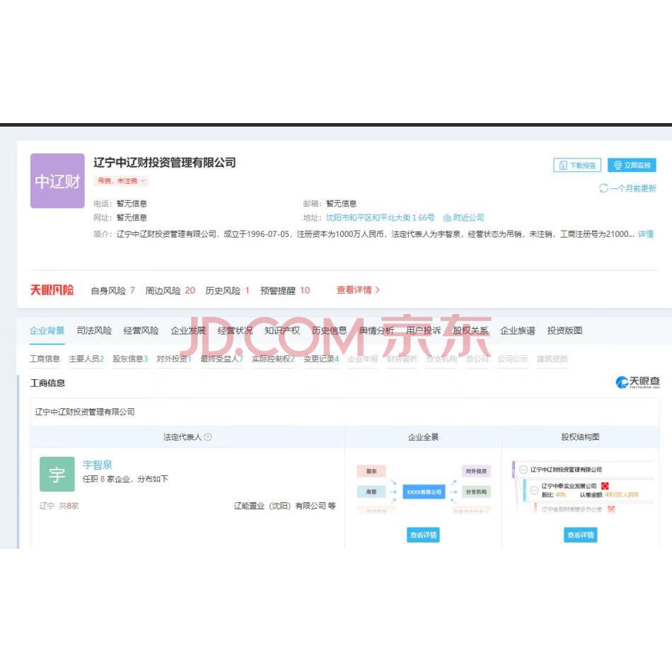【第2次拍卖】（破产）辽宁中泰实业发展公司持有辽宁中辽财投资管理有限公司的40%股权  
