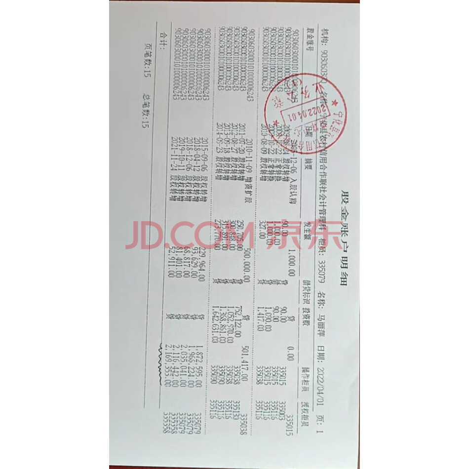 宁化县农村信用合作联社2169353股股金
