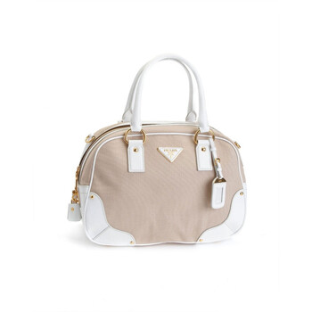 prada 普拉达 真皮帆布拼接单肩包手提包 bl07【图片 价格 品牌 报价