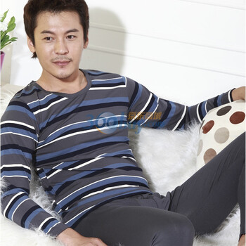 竹风at1106男式时尚条纹双抗莫代尔内衣套 浅灰色 l