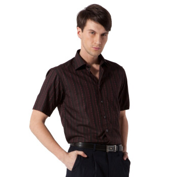 SEVEN 柒牌 75A333603 商务条纹短袖衬衫 褐色 39/40码