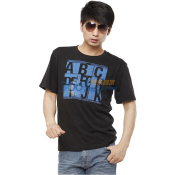 yishion以纯 t恤男装休闲字母图案短袖针织衫三色 11214015 黑色 xl